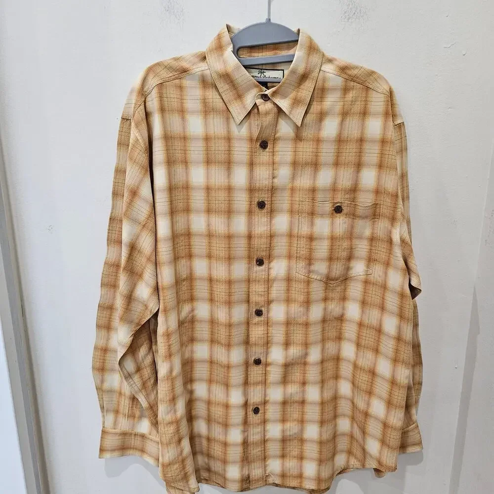 Men's Tommy Bahama Long Sleeve Plaid 100% Silk Shirt Size Small - Picture 1 of 10